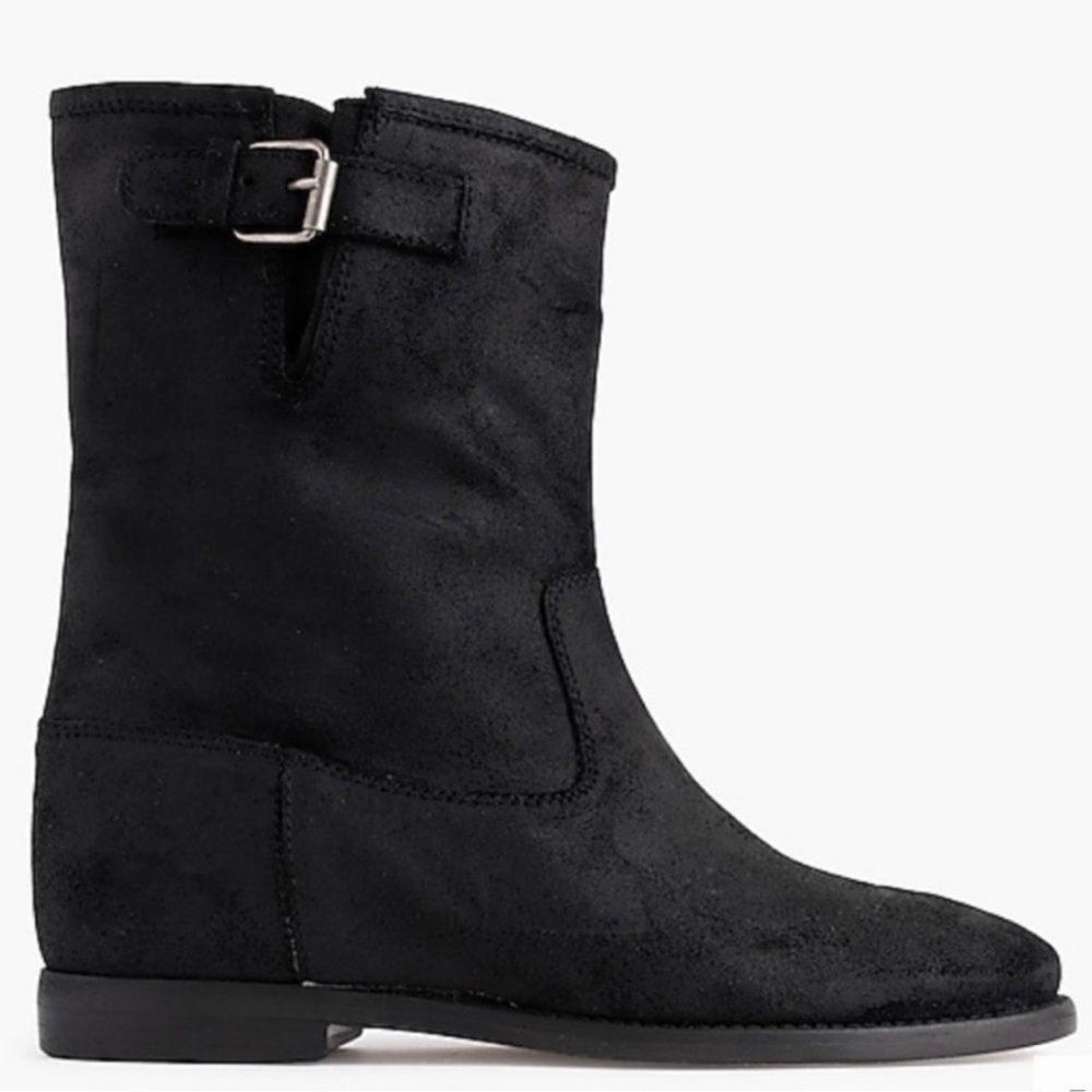 J. Crew Black Suede Buckle Ankle Booties